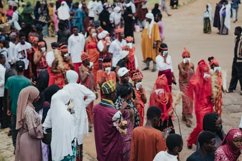 A colourful festival crowd